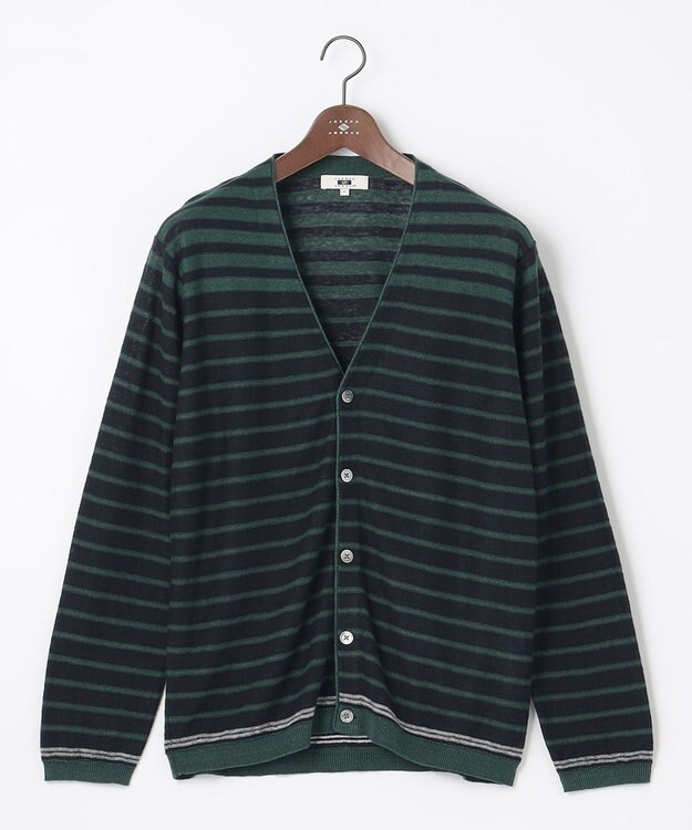 JOSEPH ABBOUD 【洗える】フランドルリネンボーダーカーディガン グリーン系2