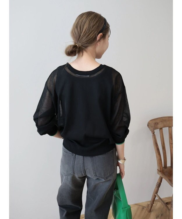 AMERICAN HOLIC バイカラーシアーニットカーディガン Black