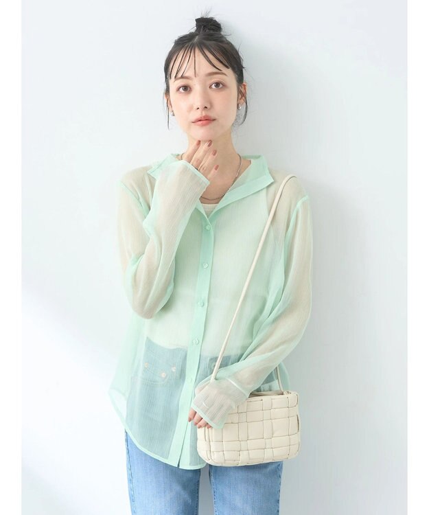 earth music&ecology シアーハイネックシャツ Light Green