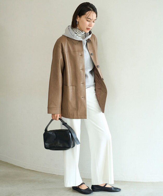 UNFILO L 【洗える】フェイクレザー ジャケット モカ