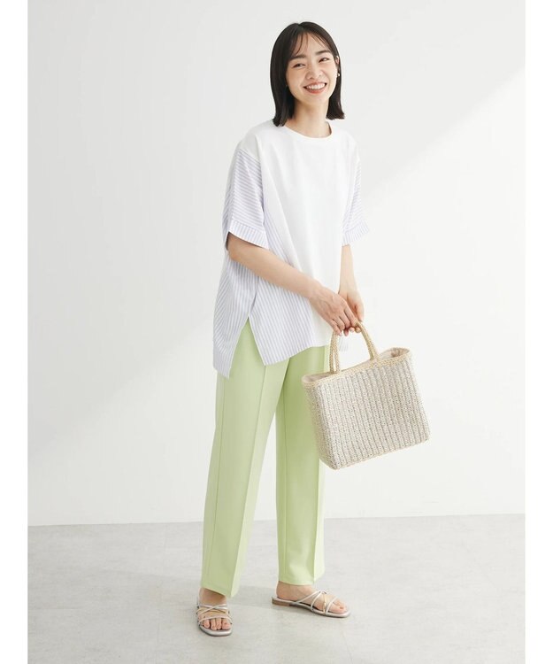 Green Parks 異素材脇切り替えドッキングプルオーバー Off White