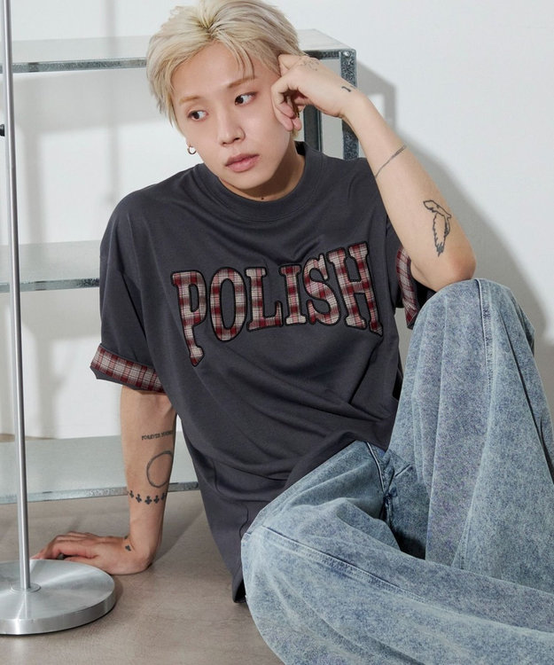 WEGO 【ユニセックス着用ITEM】チェックディテールロゴT（SS） スミクロ