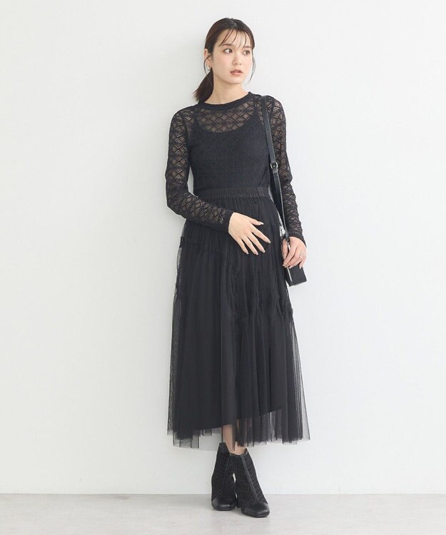 earth music&ecology フラワーレースプルオーバー Black