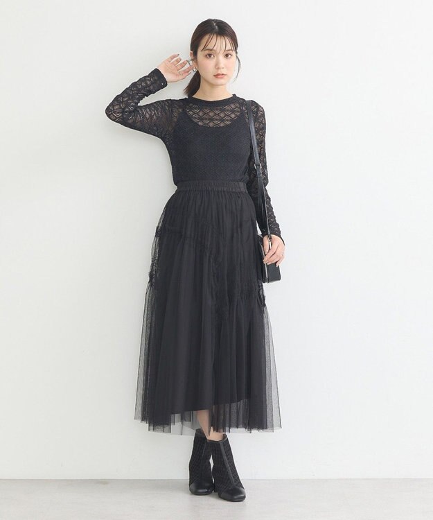 earth music&ecology フラワーレースプルオーバー Black