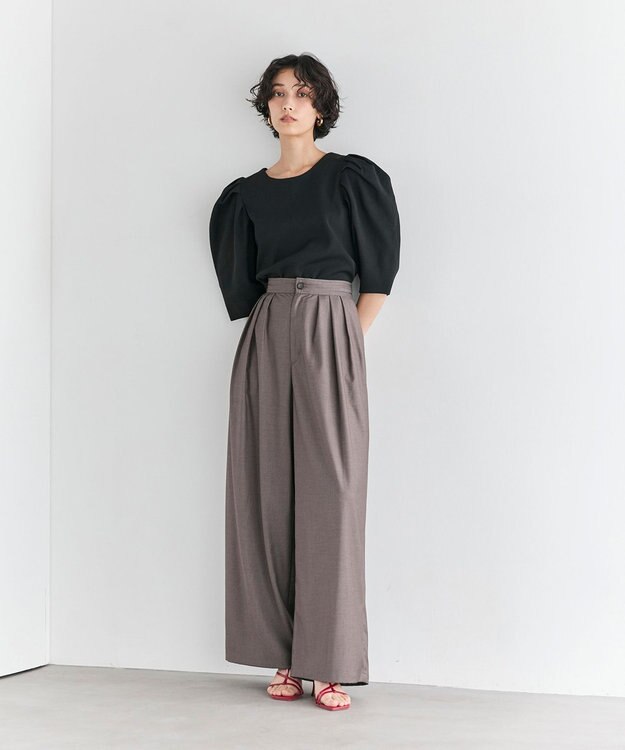 #Newans 【洗濯機可/しわになりにくい】ベリーワイドパンツ モカブラウン