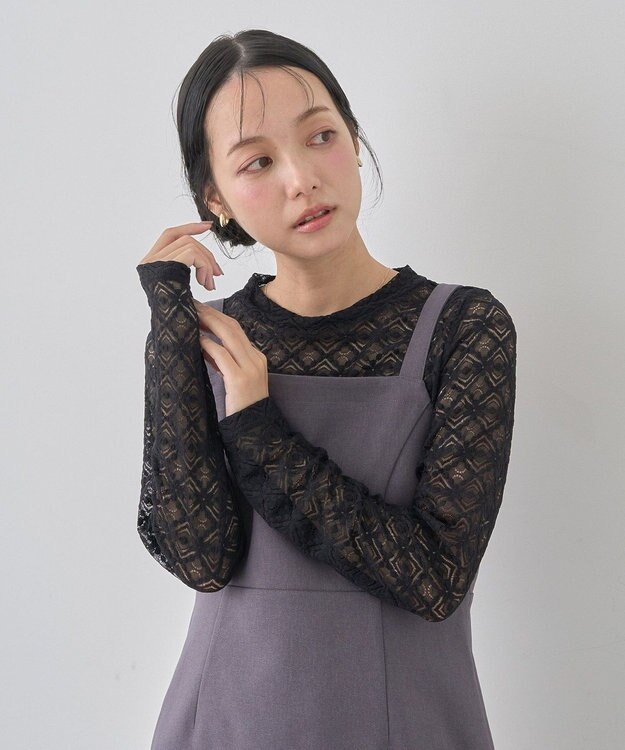 earth music&ecology フラワーレースプルオーバー Black