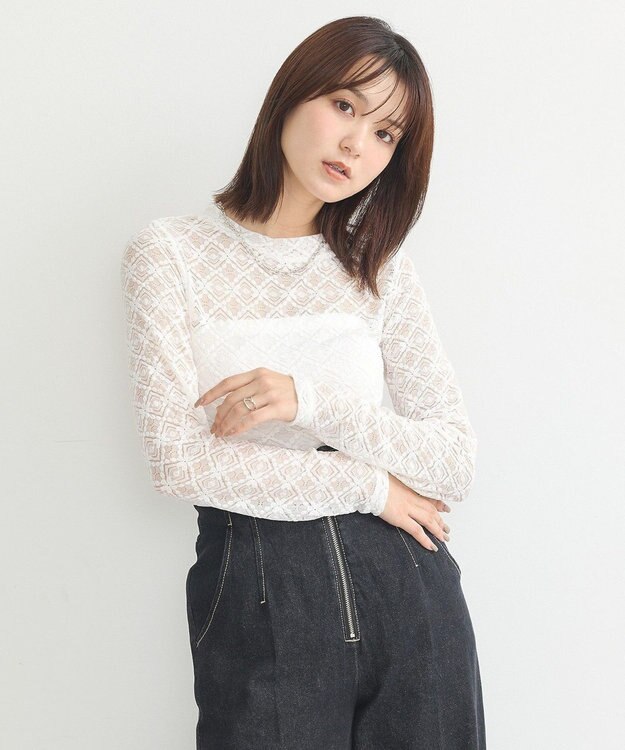 earth music&ecology フラワーレースプルオーバー White