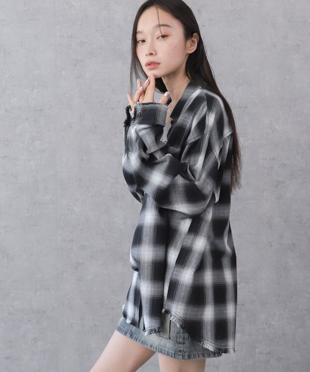 WEGO チェックBIGシャツ ブラック