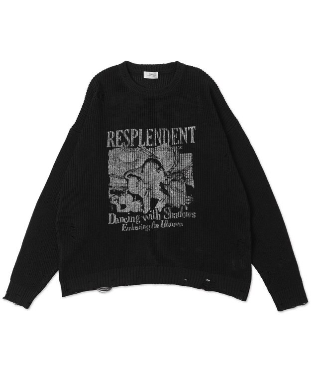 WEGO グラフィックダメージニットプルオーバー ダークグレー