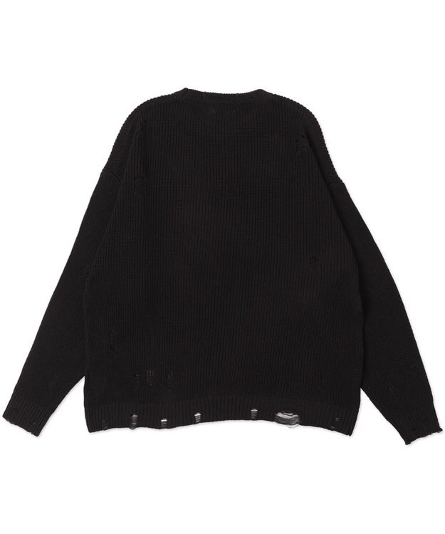 WEGO グラフィックダメージニットプルオーバー ダークグレー