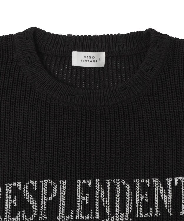 WEGO グラフィックダメージニットプルオーバー ダークグレー