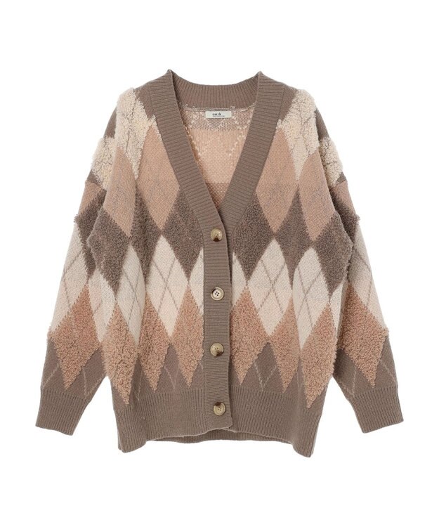 earth music&ecology ループ編みアーガイルカーディガン Beige