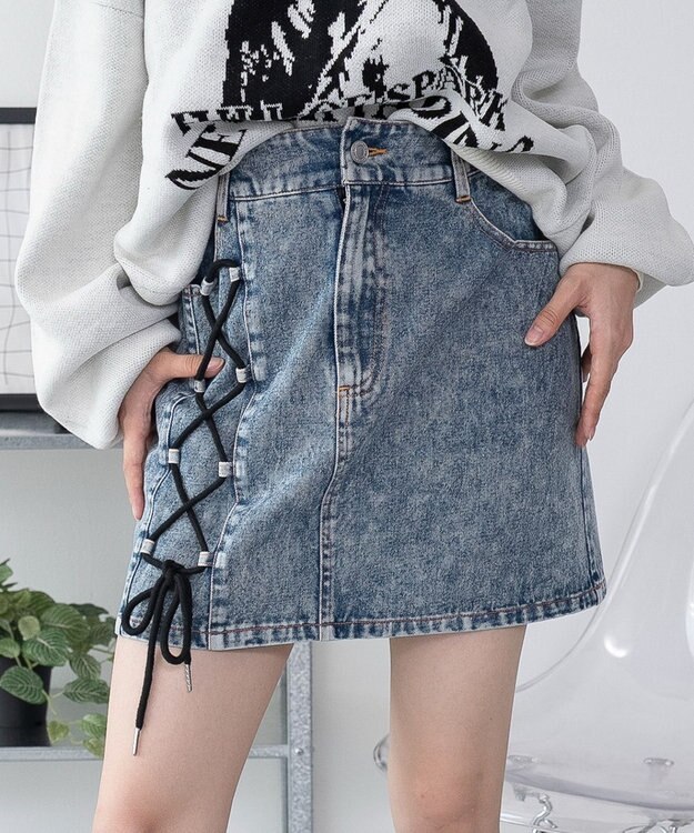 WEGO レースアップハートポケットデニムスカパン デニム中濃加工色