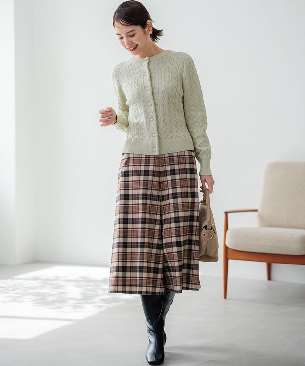 組曲 S 【WEB限定】ウールライクストレッチ フレアパンツ ベージュ系3