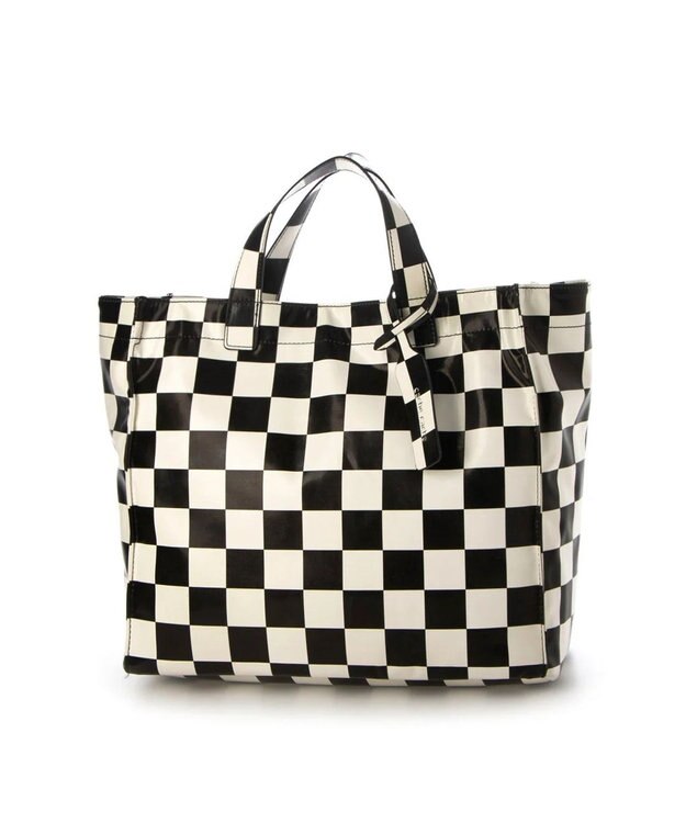 UNBILLION カシュカシュ cachecache / ソフトエナメルスクエア手提げトート ブラックホワイト