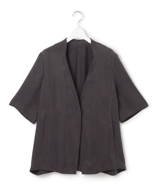 23区 L 【接触冷感性/洗える】フィブリルツイル ハーフスリーブ ジャケット ダークブラウン系