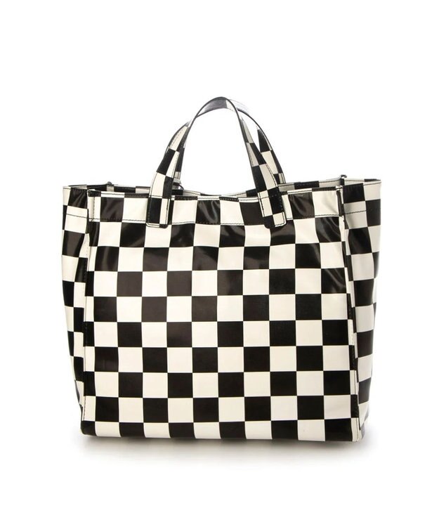 UNBILLION カシュカシュ cachecache / ソフトエナメルスクエア手提げトート ブラックホワイト