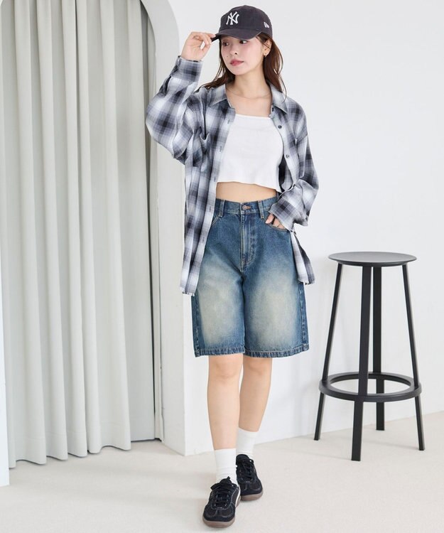 WEGO 【SMサイズ展開】ヴィンテージウォッシュデニムハーフパンツ デニム中濃色