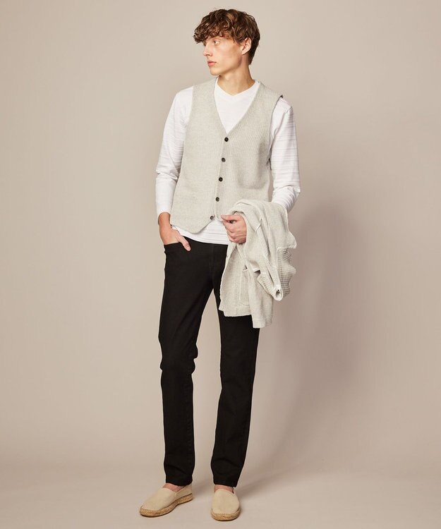 JOSEPH ABBOUD 【キングサイズ・オーガニックコットン使用】リンクスボーダー Tシャツ ホワイト系