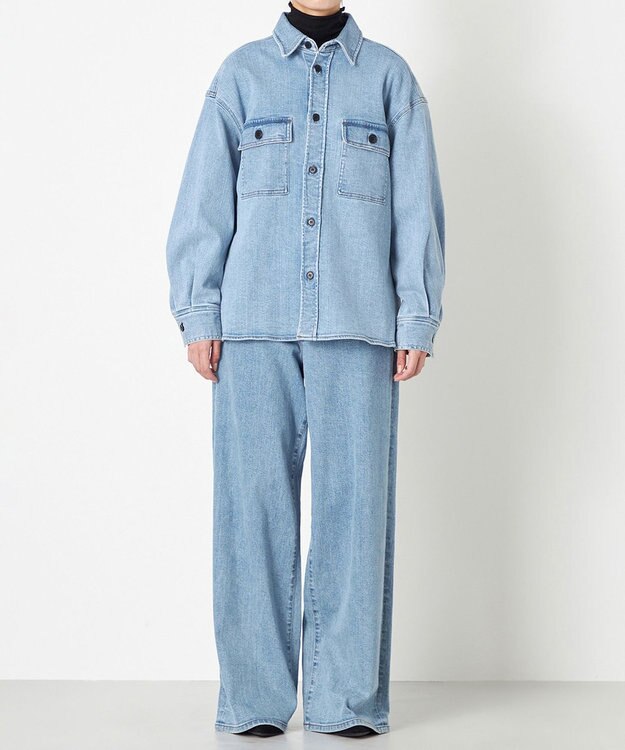 NAVE 【ReNAVE　洗える】ストレッチデニム シャツ アイスブルー系