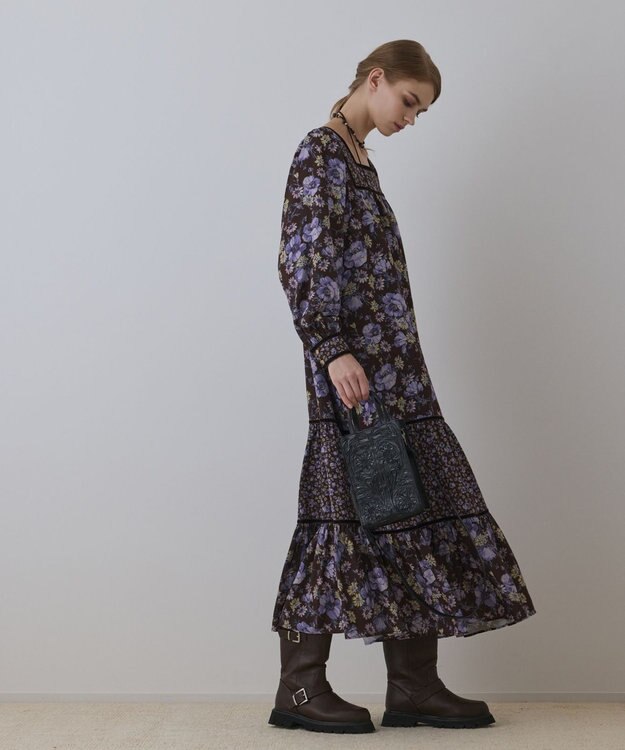 GRACE CONTINENTAL ボタニカルティアードワンピース ブラウン