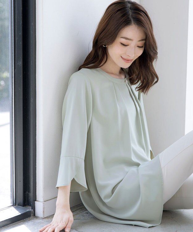 Tiaclasse L 【洗える】花びらスリーブチュニック ミント