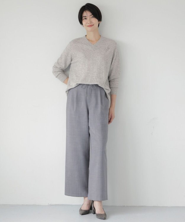 J.PRESS LADIES L 【洗える】CASHMERE BLEND Vネック プルオーバーニット トップグレー系
