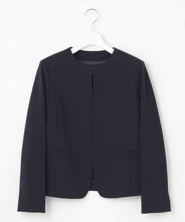 J.PRESS LADIES S 【洗える・UVカット】 アルファクロスジャージー ノーカラー ジャケット ネイビー系