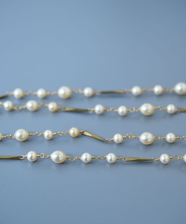 monshiro ガラスパールチェーンロングネックレス ホワイト