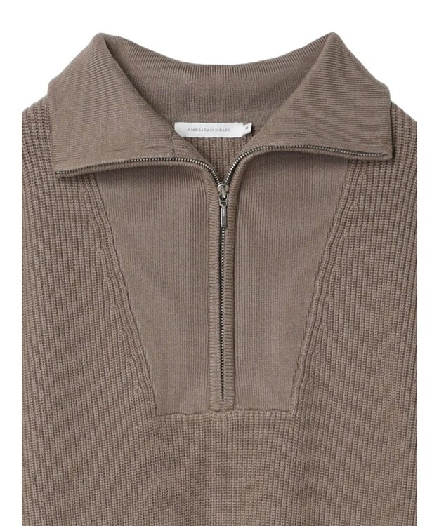 AMERICAN HOLIC バイパチハーフＺＩＰ片畦ニットプルオーバー　 Mocha