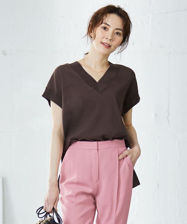 ICB 【洗える】 ガスコットンハイゲージ Vネックニット ダークブラウン系