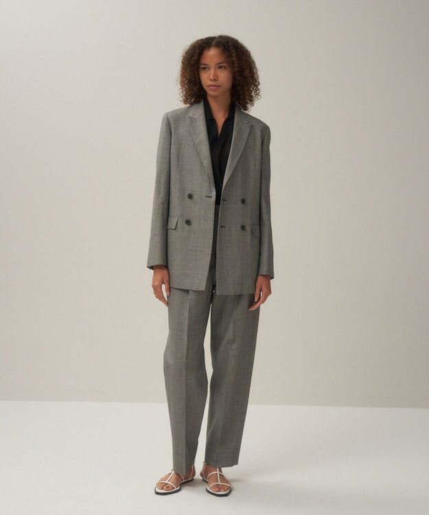 ATON WOOL LINEN SHARKSKIN | テーパードタックパンツ GRAY