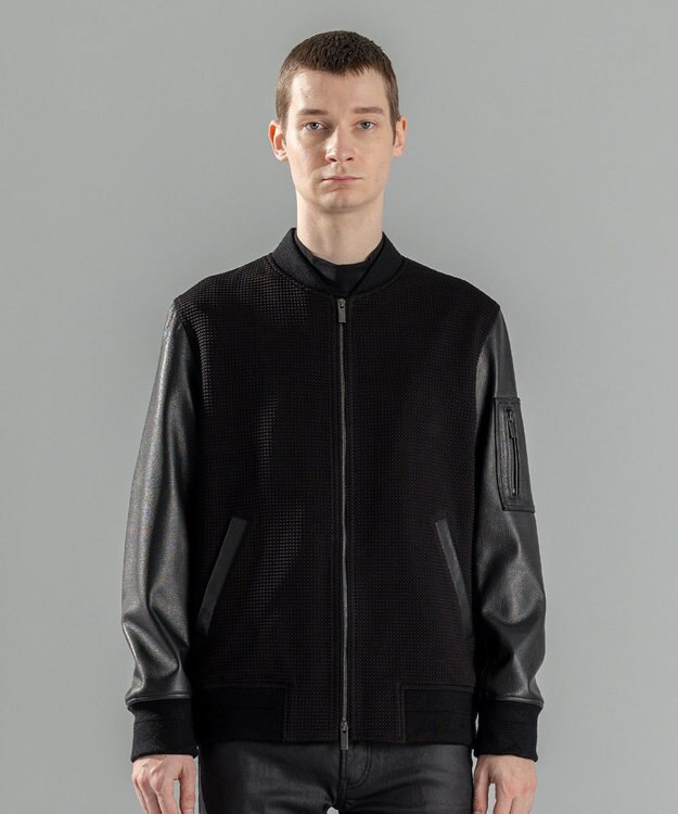 JOSEPH HOMME ライトタックブロックレザー　ブロッキングブルゾン ブラック系