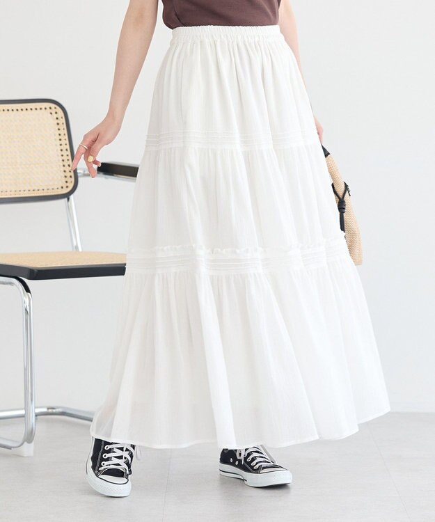 earth music&ecology ティアードギャザースカート Off White