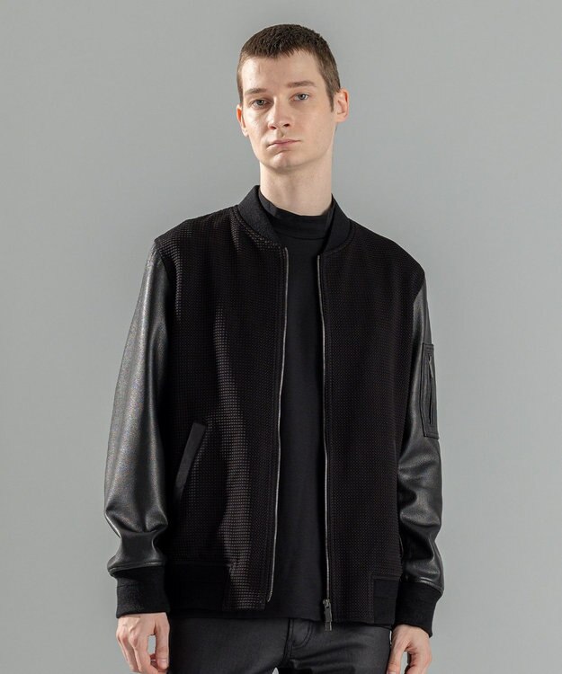 JOSEPH HOMME ライトタックブロックレザー　ブロッキングブルゾン ブラック系