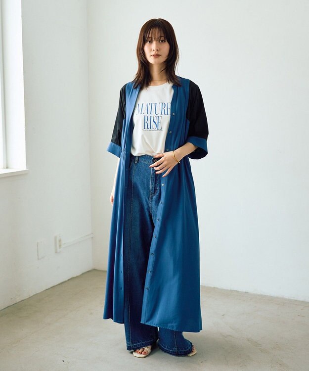 YECCA VECCA 配色デザインシャツワンピース Black