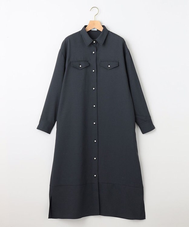 組曲 【サッシュベルト付き】パールボタンシャツワンピース ネイビー系