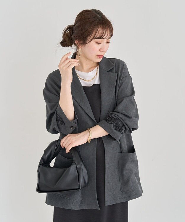 Green Parks ・ＥＬＥＮＣＡＲＥ　ＤＵＥ　袖コード刺繍ジャケッ Charcoal Gray