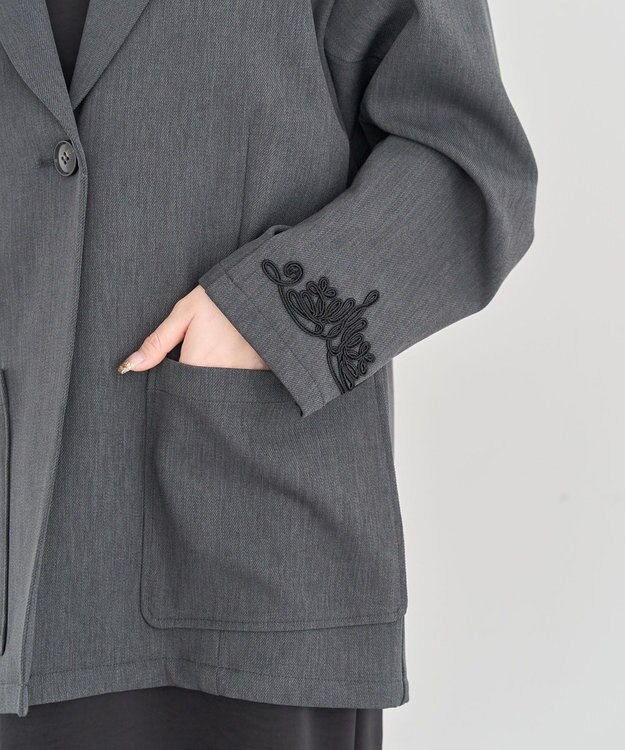 Green Parks ・ＥＬＥＮＣＡＲＥ　ＤＵＥ　袖コード刺繍ジャケッ Charcoal Gray