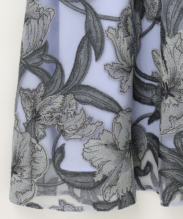 GRACE CONTINENTAL フラワー刺繍ミディドレス サックス