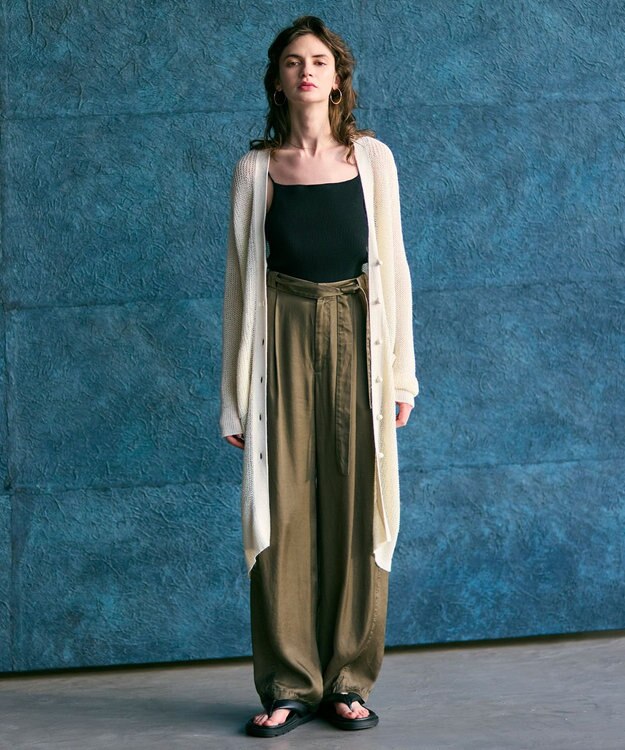 BEIGE， 【洗える】OPTICAL / ペーパーヤーンVネックロングカーディガン Ecru