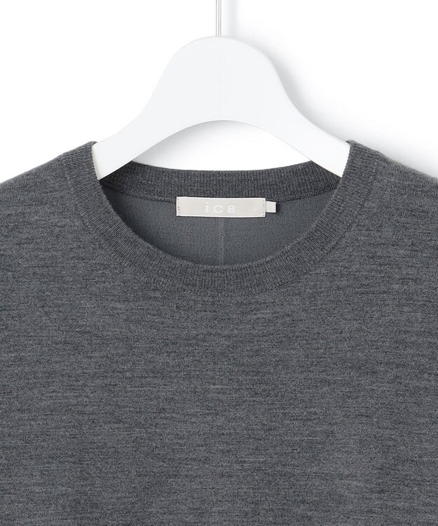 ICB 【洗える】 シルキーウールダブルフェイス ニットプルオーバー ミディアムグレー