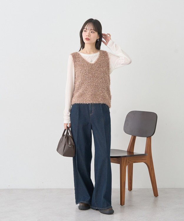 earth music&ecology ポンポンヤーンベスト Mocha