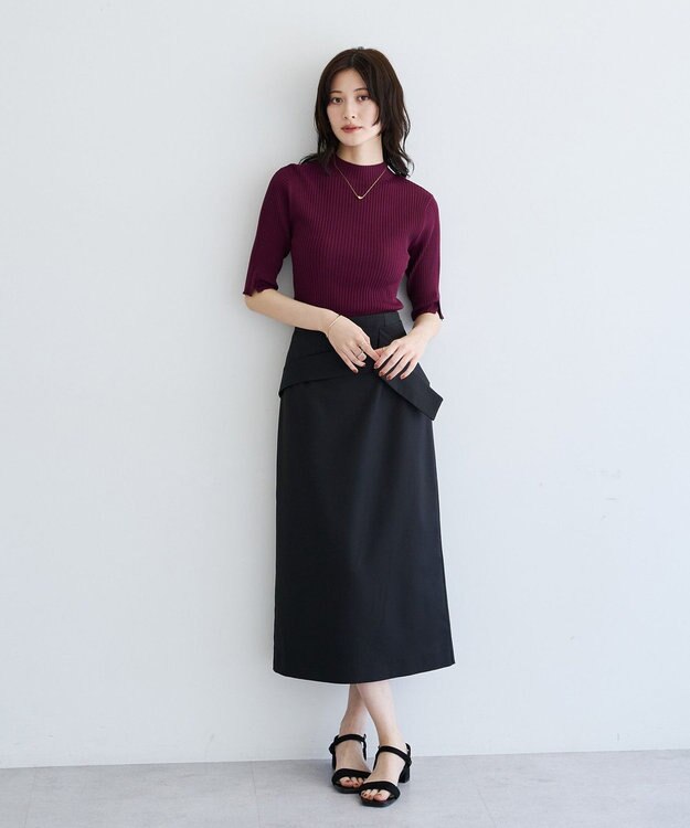 YECCA VECCA ハイネック5分袖リブニット Bordeaux