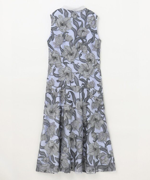 GRACE CONTINENTAL フラワー刺繍ミディドレス サックス