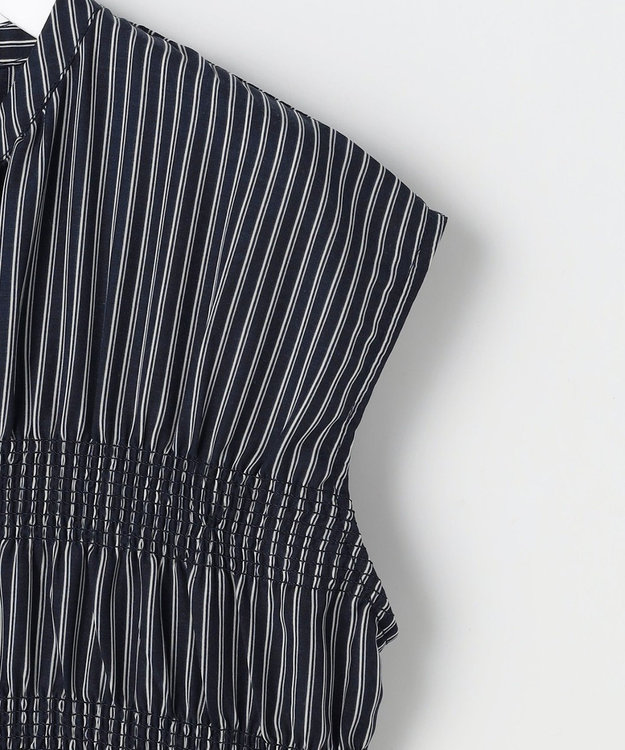 ANY SIS フロントボタンシャーリング ワンピース ネイビーストライプ