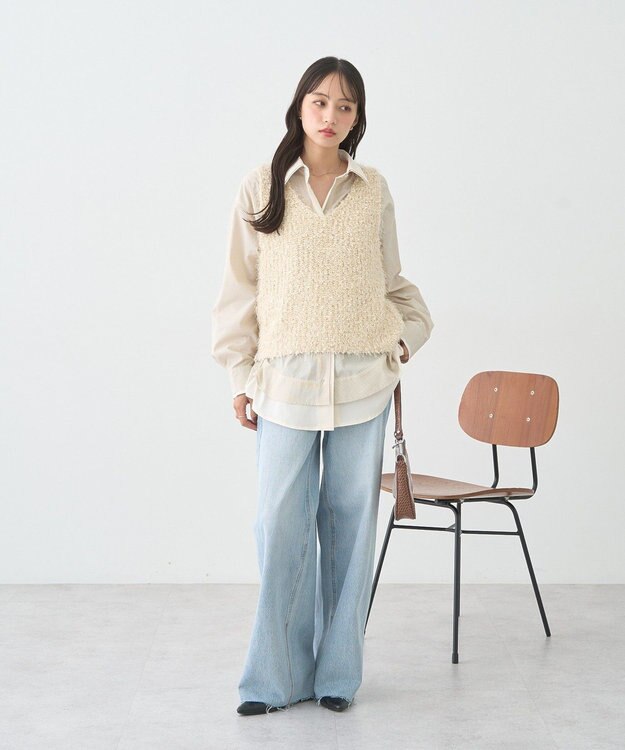 earth music&ecology ポンポンヤーンベスト Ivory