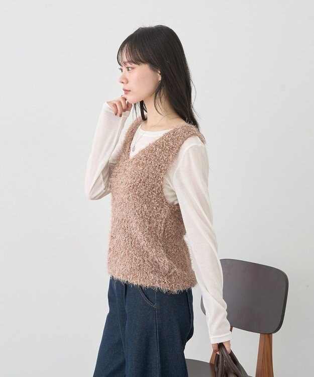 earth music&ecology ポンポンヤーンベスト Mocha