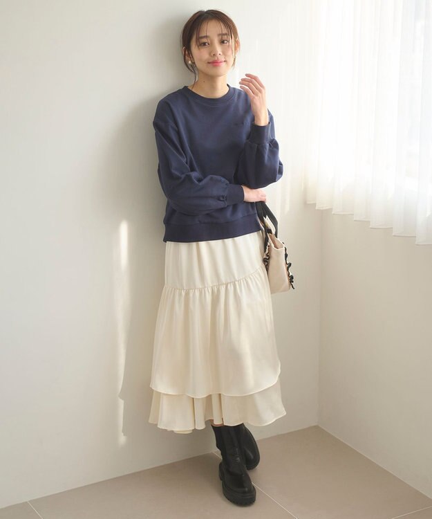 Feroux 【セットアイテム】裏毛プルオーバー×ランダムプリーツ スカート ネイビー系