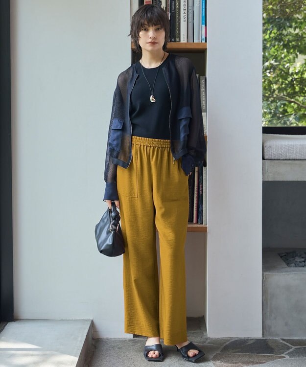 ICB 【人気のため新色追加・接触冷感・洗える】 ワッシャーツイル ワイドストレートパンツ マスタード系